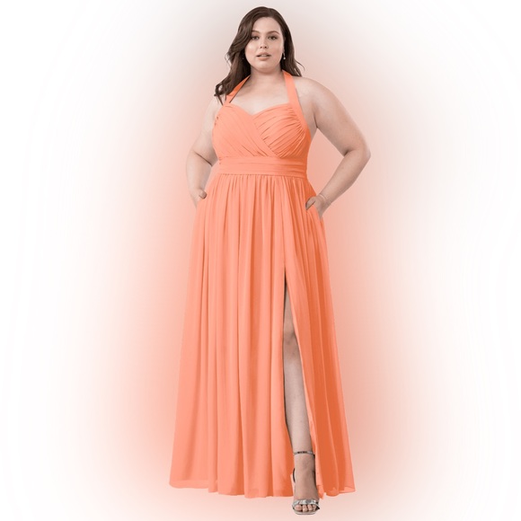 Azazie Bridesmaid Halter with pockets - Veronica in Sunset (orange/peach) Color - Picture 1 of 7
